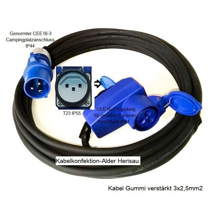 Caravankabel Gummi verstärkt CEE16-3, 3x2,5mm2 + CH Abgang ab 42.90.-