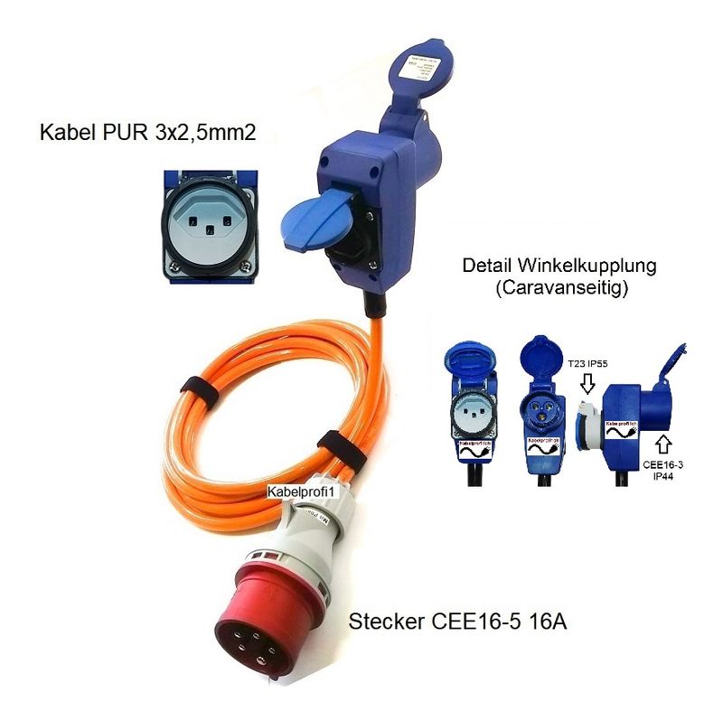 Purkabel CEE16 mit separatem CH Dosen Abgang mit Purkabel 3x2,5mm2 IP44 ab 45.-