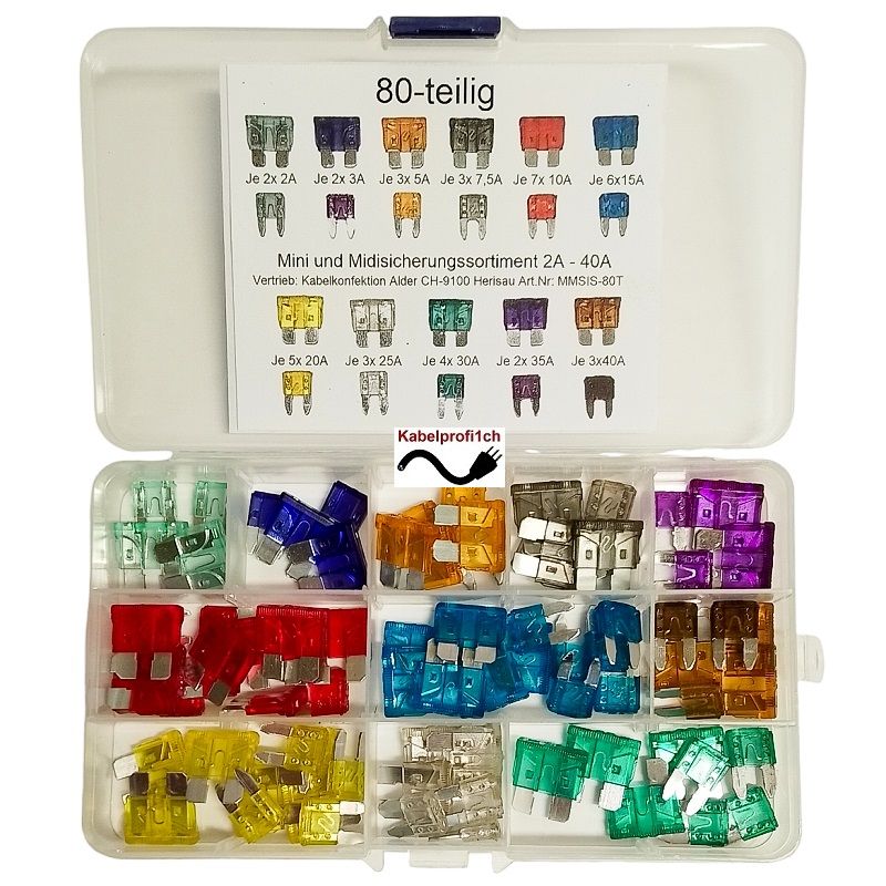 Midi und Mini - Sicherungs Sortiment 80-teilig 5A - 40A