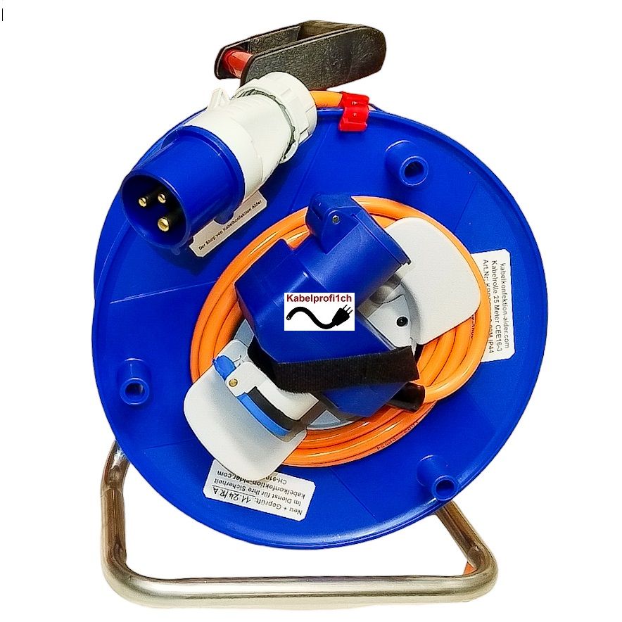 Pur-Kabelrolle 25m ideal für Camping CEE16-3 auf 1x CEE16-3 und 1x T23