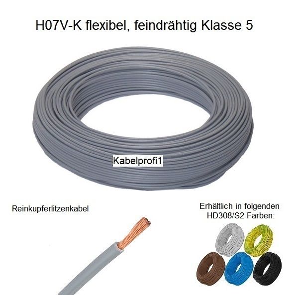 Einzelleiter Steuerlitze H07V-K grau 10mm2 Meterware, 50m Ringe oder 100m Spulen ab 2.80.-/m1