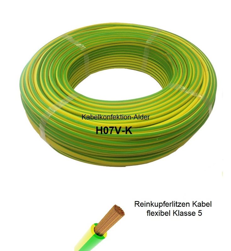 Einzelleiter Steuerlitze H07V-K grün/gelb 10mm2 Meterware + 50m Ringe oder 100m Spulen, ab 2.80.-/m1