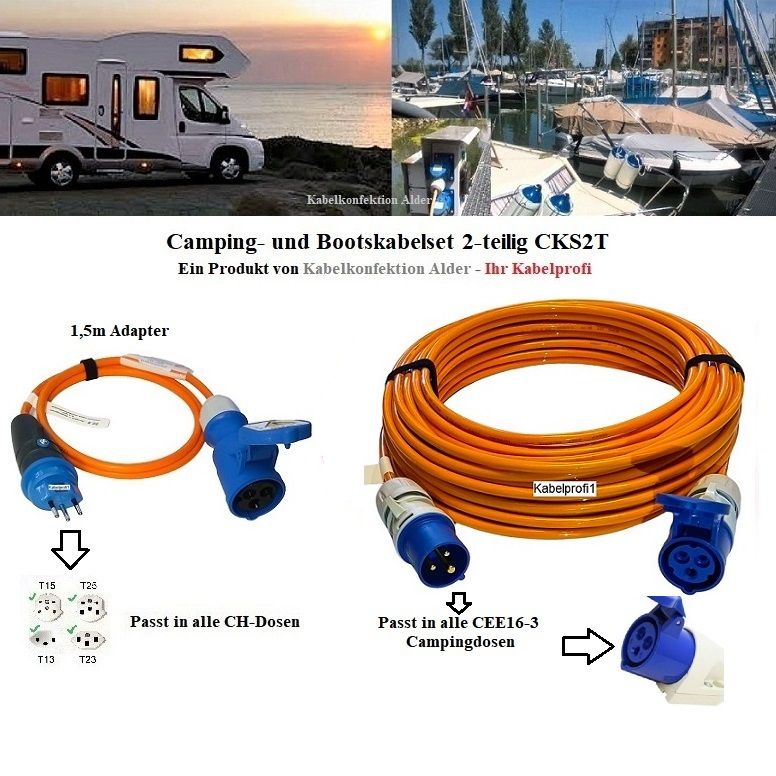 Campingkabel und Bootskabel Purkabel Set 2-teilig CEE16-3 3x2,5mm2 ohne Tasche ab 119.90.-