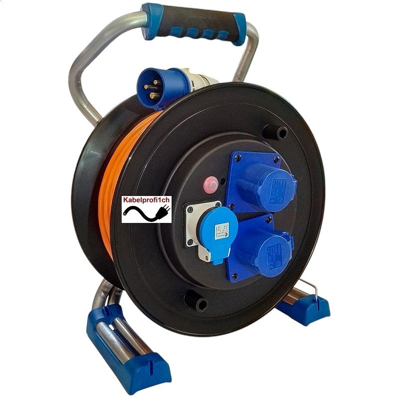 Kabelrolle Profiline schlagfest CEE16-3 +T23 IP44/55 3x2,5mm2 max. Belastung 3,7kW, von 50-70 Meter verfügbar ab 279.-