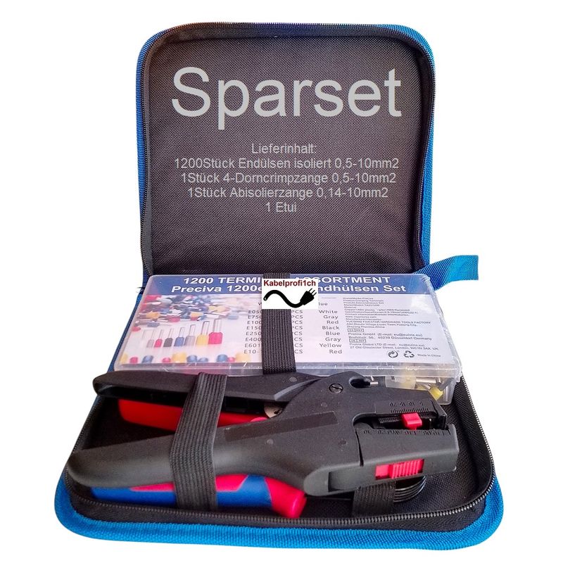 Sparset 1200- teiliges Aderendhülsenset inkl. Crimpzange, Abisolierzange + Etui neu