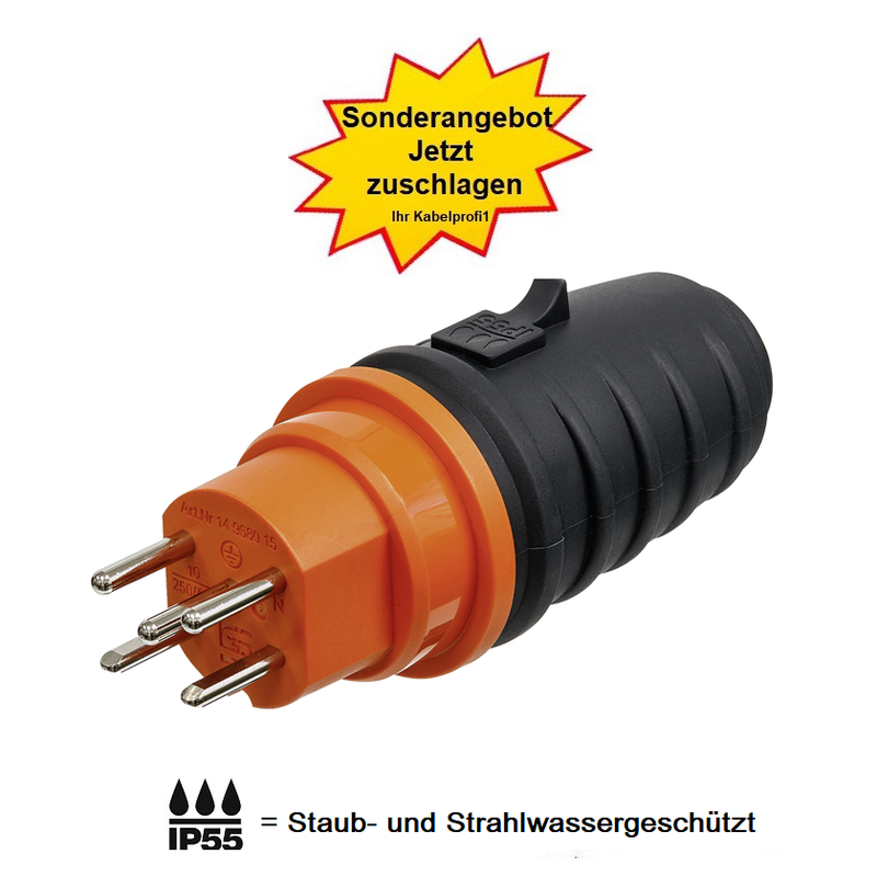 Aktion Stecker T15 IP55 Staub- und Strahlwassergeschützt für Innen und Aussenanwendung SN441011