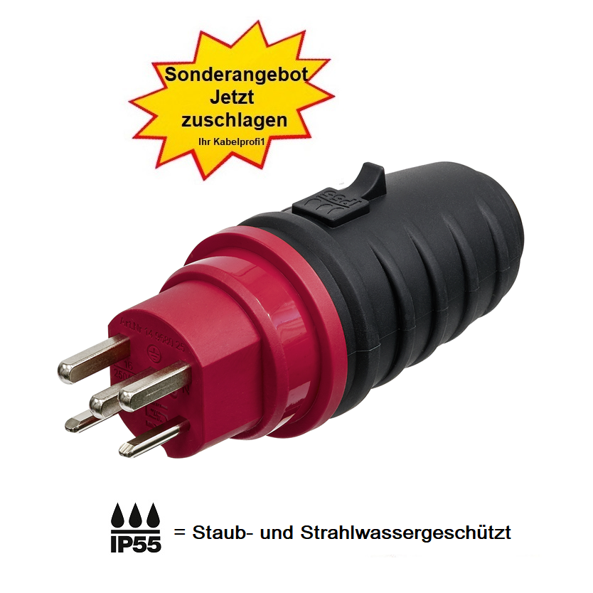 Aktion Stecker T25 IP55 Staub- und Strahlwassergeschützt für Innen und Aussenanwendung SN441011