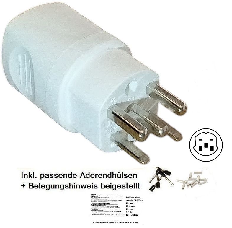 Stecker T25 IP20 230-400V weiss