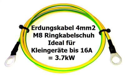 Erdungskabel H07V-K 4mm2 flexibel mit Ringkabelschuh M8 beidseitig div Längen, ab 8.-