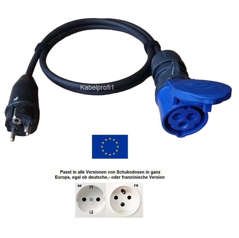 Campingkabel Schukoadapter mit Gummikabel auf CEE16-3 IP44 ab 29.90.-