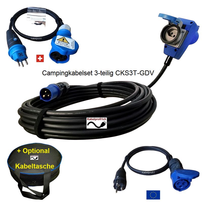 Campingkabel Gummikabel Set 3-teilig CEE16-3 3x2,5mm2 diverse Längen ab 109.90.-