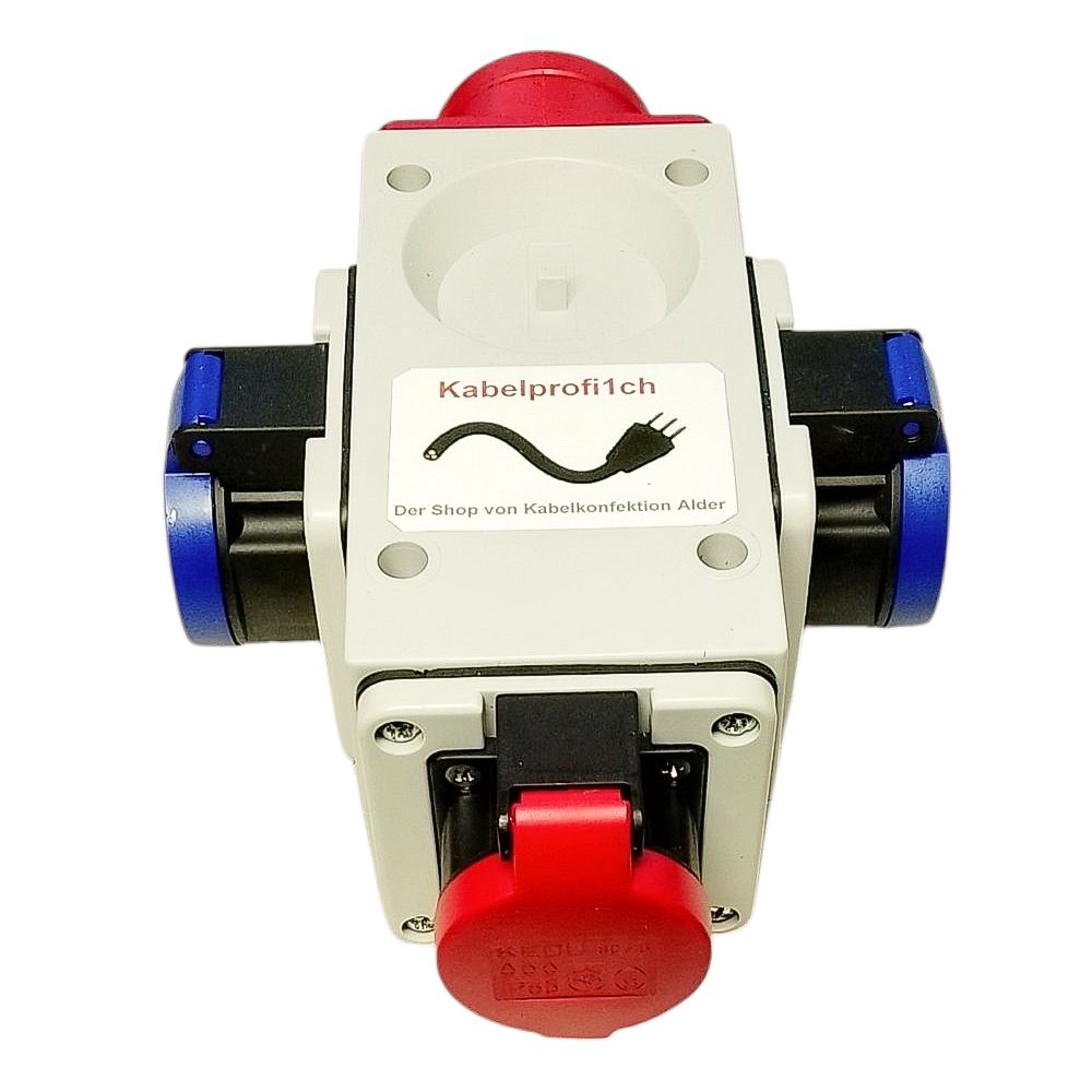 Stromverteiler CEE16-5 IP44 auf 2xT23 + 1xT25 IP55