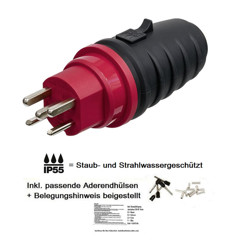 Stecker T25 IP55 Staub- und Strahlwassergeschützt für Innen und Aussenanwendung SN441011
