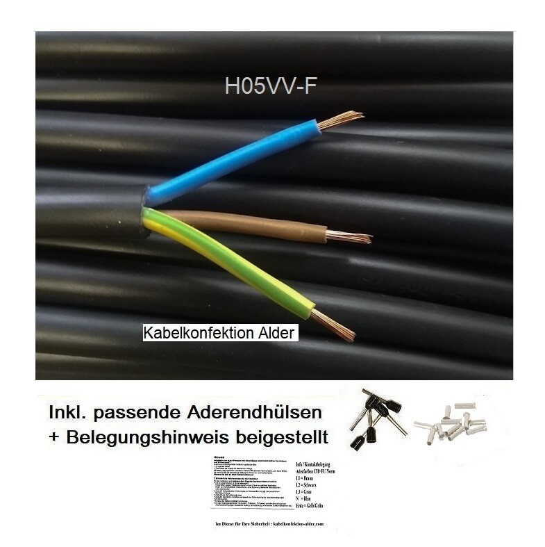 PVC Kabel 3x2,5mm2 H05VV-F flexibel Meterware und Ringe, Preis pro Meter 2.50