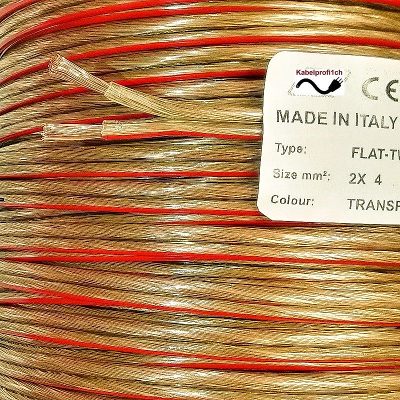Aktion Lautsprecherkabel 2x4mm2 Meterware und 50mRing + 100m Spule transparent Klasse 5 feindrähtig, pro Meter 2.90