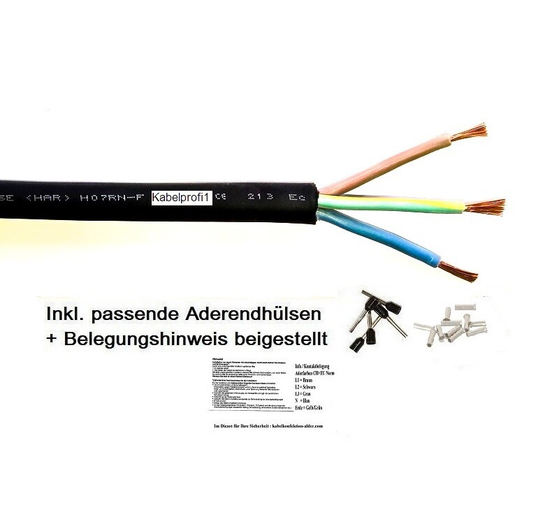 Gummikabel verstärkt H07RN-F GDV 3x2,5mm2 Innen+Aussen Meter nur 3.50