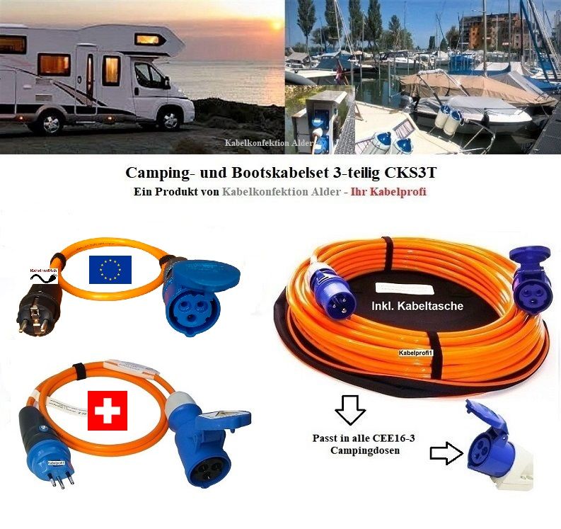 Campingkabel und Bootskabel Purkabel Set 3-teilig  CEE16-3 3x2,5mm2 inkl. Tasche ab 159.-