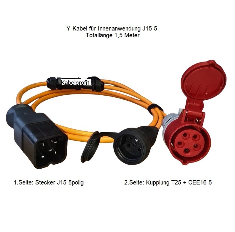 J15-5 auf CEE16-5 + T25 Y-Verteilerkabel IP20 J15-5 auf CEE16-5 + T25 Y-Verteilerkabel IP20