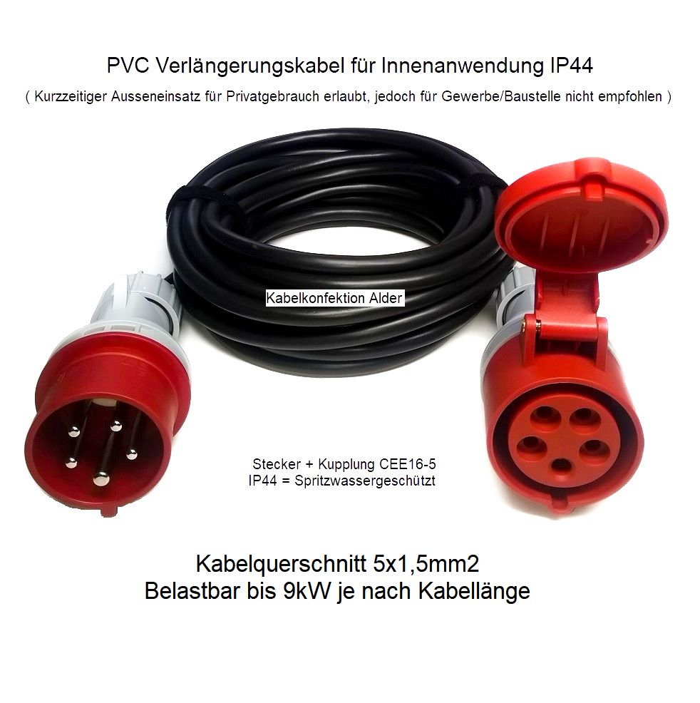 CEE16-5 Verlängerungskabel flexibel IP44 5x1,5mm2 bis max. 9kW ab 35.-