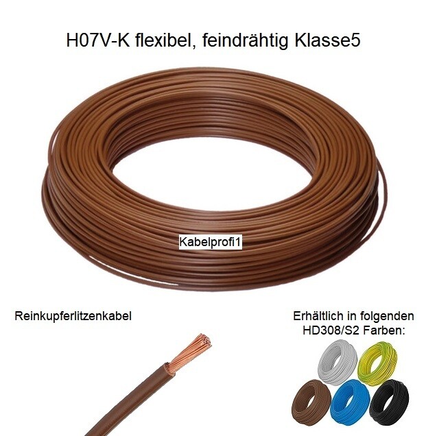 Einzelleiter Steuerlitze H07V-K braun 2,5mm2 Meterware, 50m Ringe oder 100m Spulen