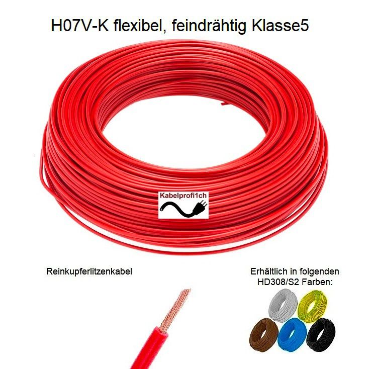 Einzelleiter Steuerlitze (Plus+) H07V-K rot 2,5mm2  Meterware, 50m Ringe oder 100m Spulen