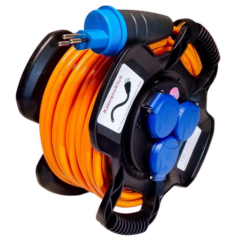 Hand Kabelrolle T13 IP55 schlagfest aus Hartgummi mit Purkabel 3x1,5mm2 diverse Längen