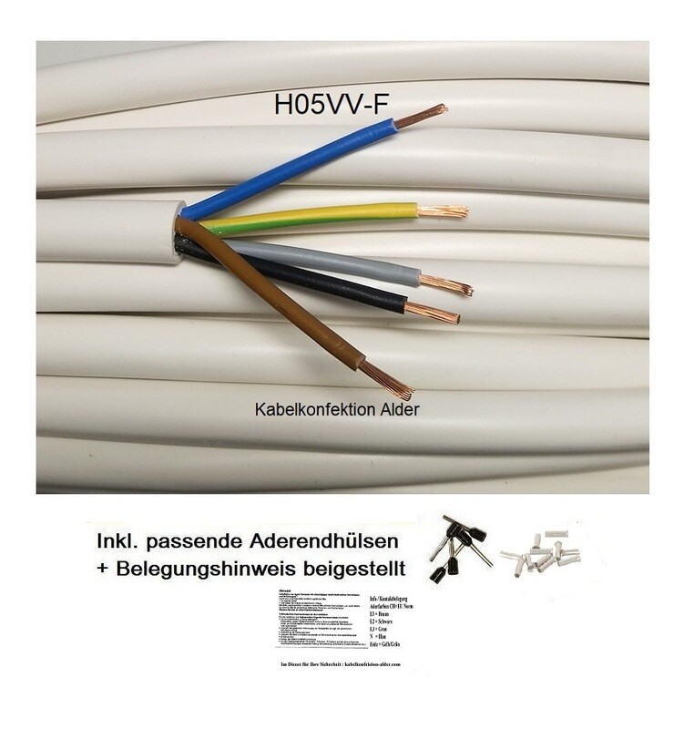 PVC Kabel 5x2,5mm2 weiss für Innenanwendung H05VV-5 flexibel, Meterware und Ringe, Preis pro Meter