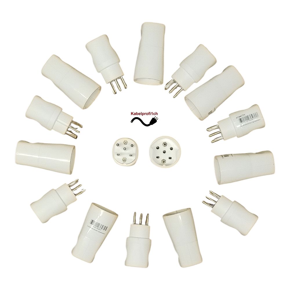 T15 Stecker + Kupplungen IP20 Total 16Stück  230-400V Weiss