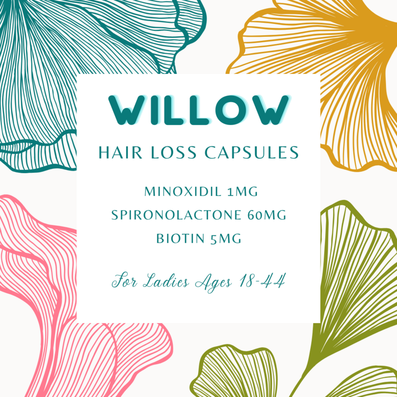 WILLOW HAIR LOSS CAPSULES for Women Ages 18-44 (Minoxidil/Spironolactone/Biotin) with Service Fee  STRIVE PHARMACY