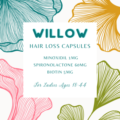 WILLOW HAIR LOSS CAPSULES for Women Ages 18-44 (Minoxidil/Spironolactone/Biotin) with Service Fee  STRIVE PHARMACY