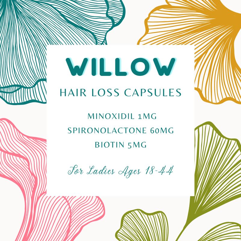 WILLOW HAIR LOSS CAPSULES for Women Ages 18-44 (Minoxidil/Spironolactone/Biotin) Service Fee  STRIVE PHARMACY