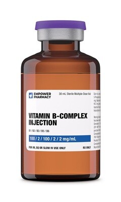 B-Complex INJECTION B1 (Thiamine HCl), B2 (Riboflavin-5-Phosphate Sodium), B3 (Niacin), B5 (Dexpanthenol), B6 (Pyridoxine HCl) 30ml Vial Service Fee EMPOWER PHARMACY B-Complex INJECTION B1 (Thiamine HCl), B2 (Riboflavin-5-Phosphate Sodium), B3 (Niacin), B5 (Dexpanthenol), B6 (Pyridoxine HCl) 30ml Vial Service Fee EMPOWER PHARMACY
