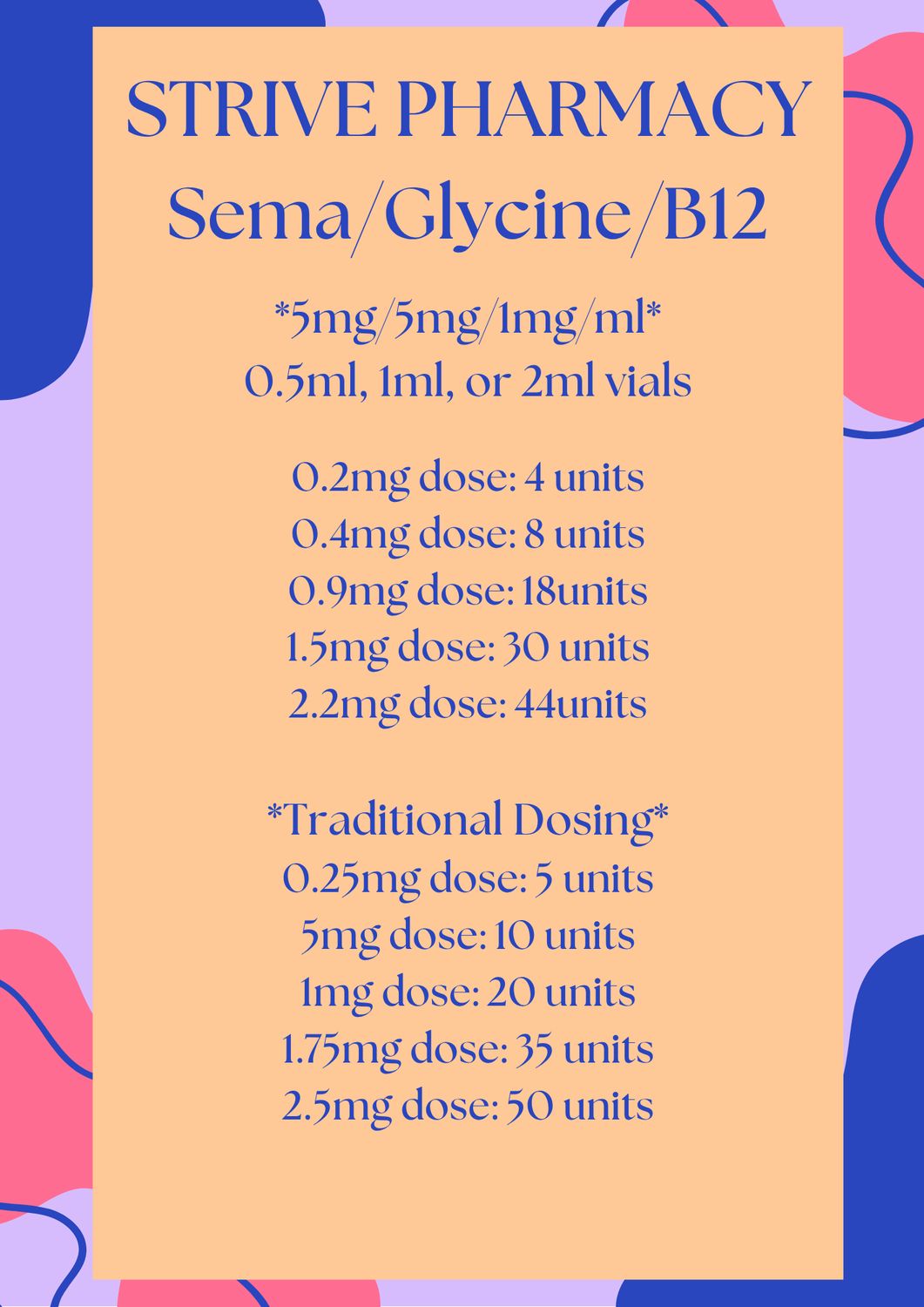 Sema/Glycine/B12 5mg/5mg/1mg/ml Injections Service Fee STRIVE PHARMACY