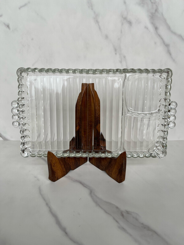Hazel Atlas Orchard Crystal &#39;Snack Sip &amp; Smoke&#39; Tray Set