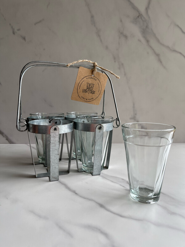 Small Glasses in Metal Holder