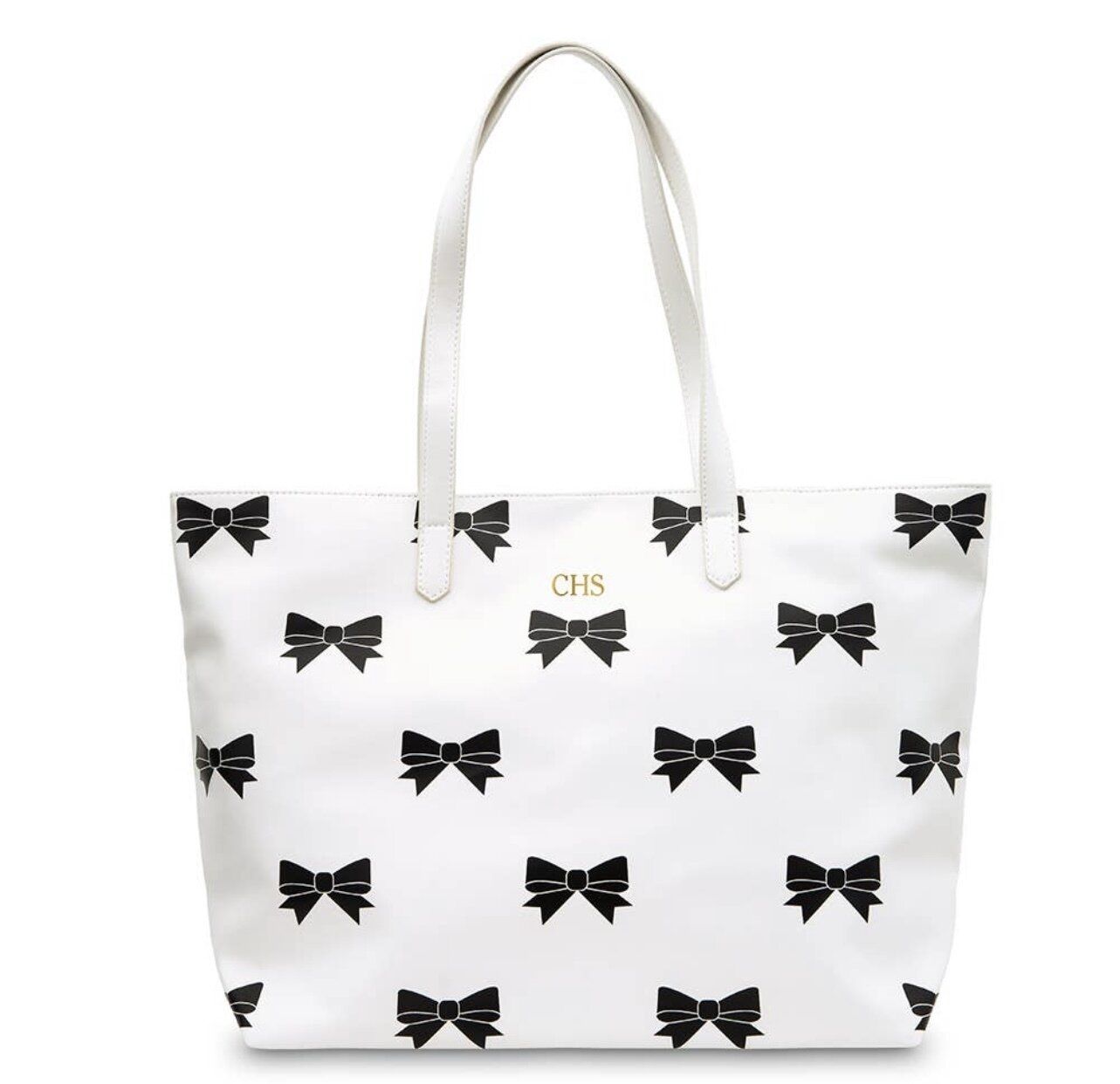 Large Patterned Faux Leather Tote Bag - Black Bows