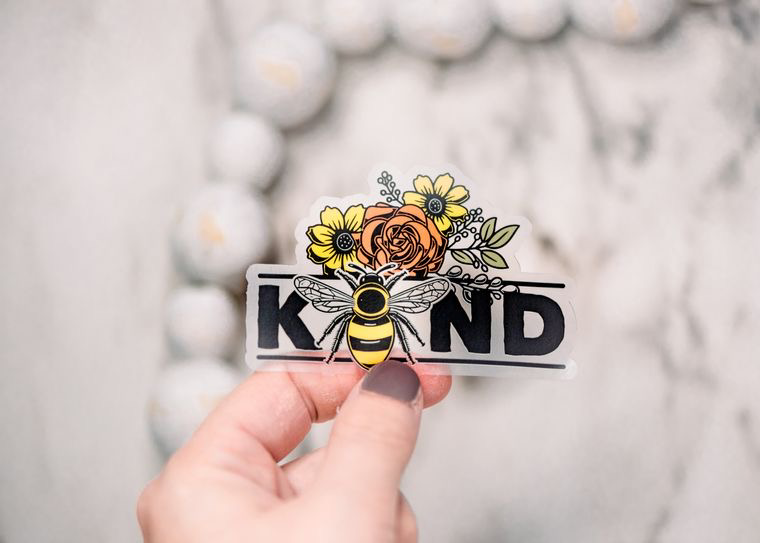 Bee Kind Clear, Vinyl Sticker, 3x3 in