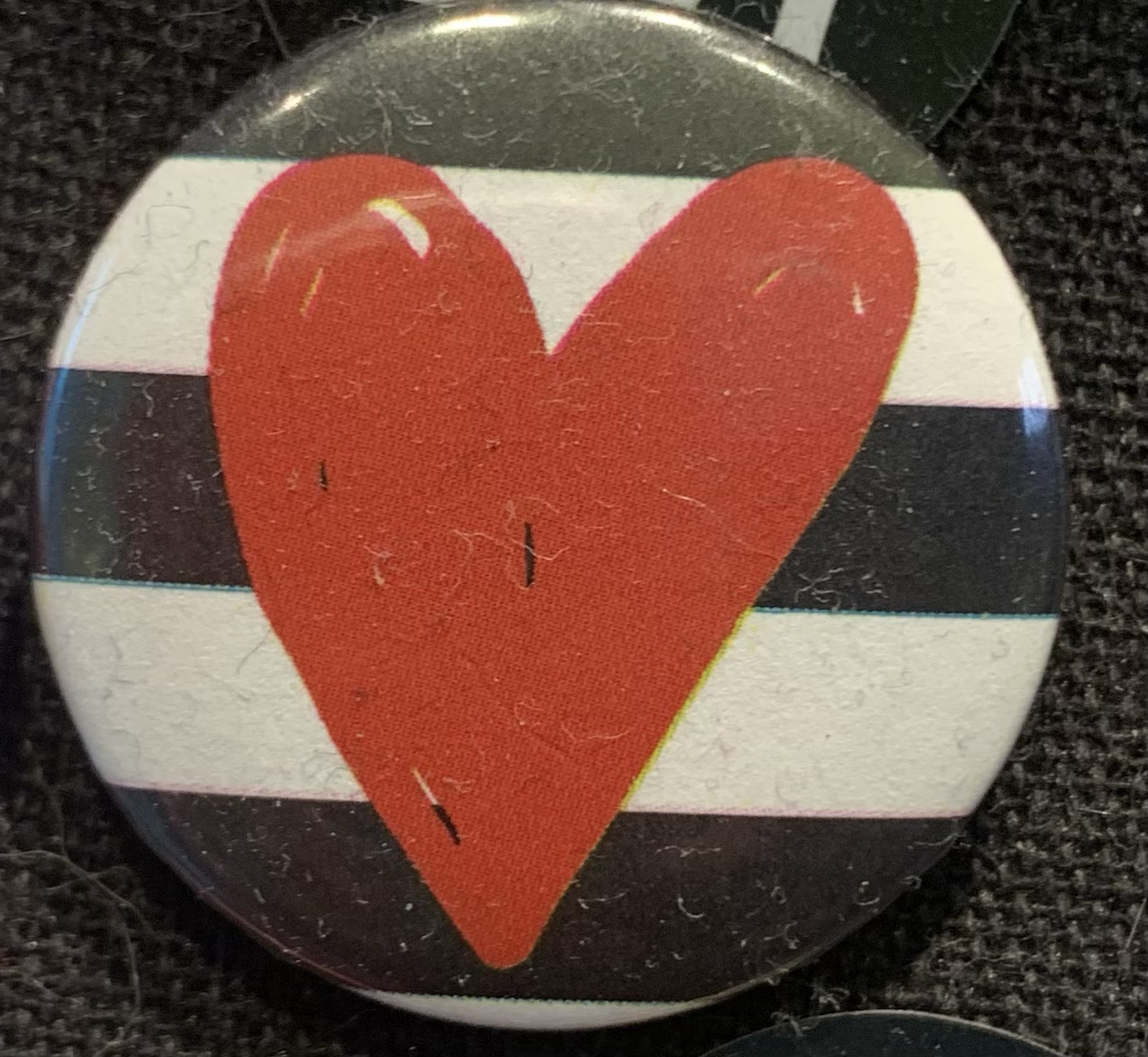 Blacks and White Stripe Heart Button