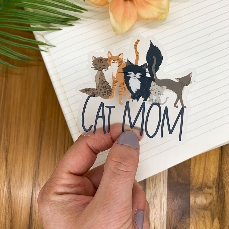 Cat Mom, Clear Vinyl Sticker, 3 in.