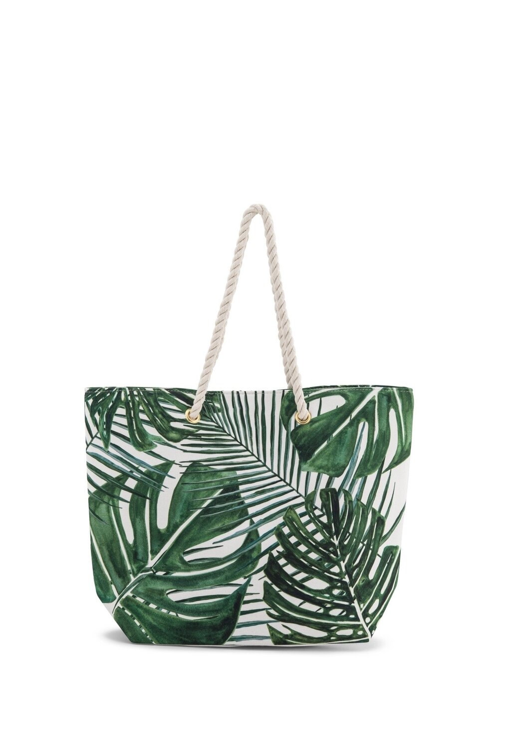 Extra Large Cotton Canvas Fabric Beach Tote Bag-Green Palm