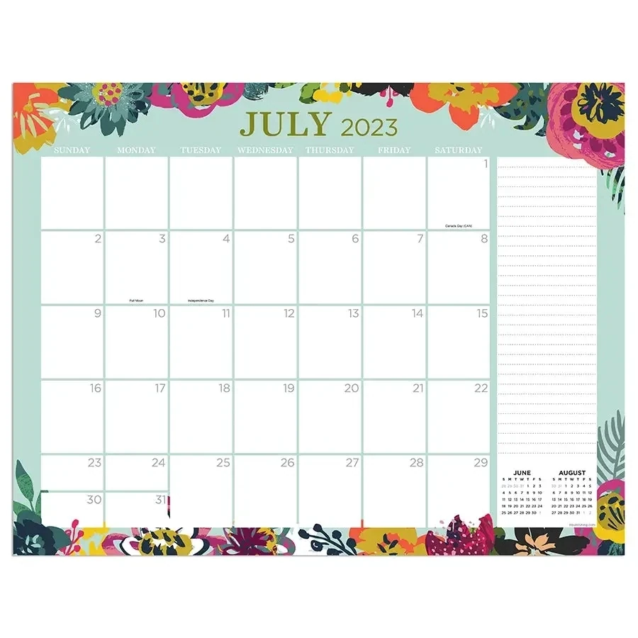July 2023 - June 2024 Floral Large Desk Pad Monthly Blotter Calendar