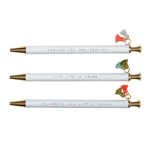 Tassel Pens: White with Gold  3-pack