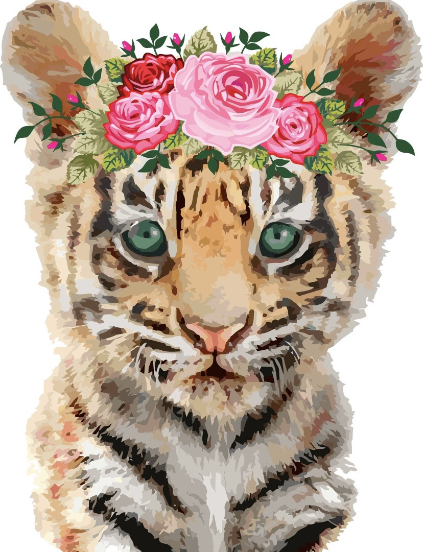 Tiger with Florals Clear Vinyl Sticker