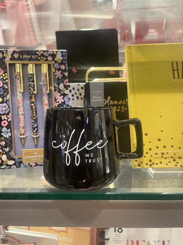 In Coffee We Trust Black Mug
