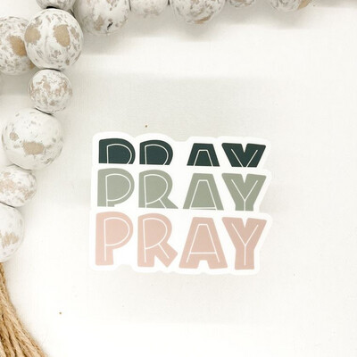 Pray Pray Pray Stacked, Christian White, Vinyl Sticker, 3 in.