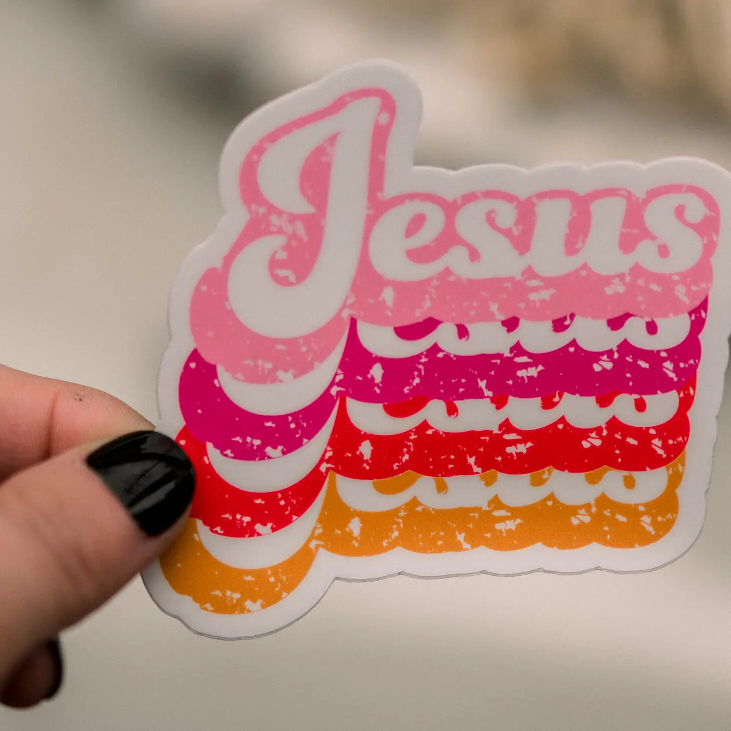 Jesus Stacked Pink Vinyl Sticker, 3x3 in