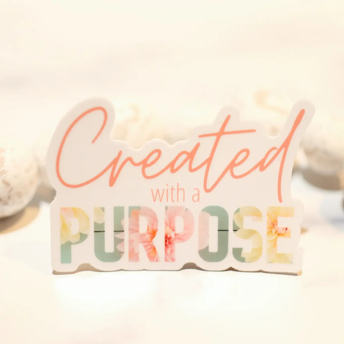 Created with A Purpose White, Vinyl Sticker, 3in.
