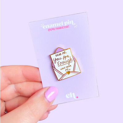 You Are Enough' Self Love Letter Gold Enamel Pin