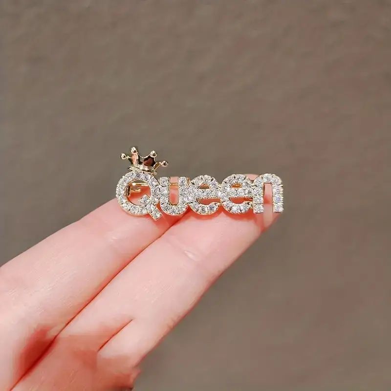 Vintage Rhinestone Queen Brooch Pin