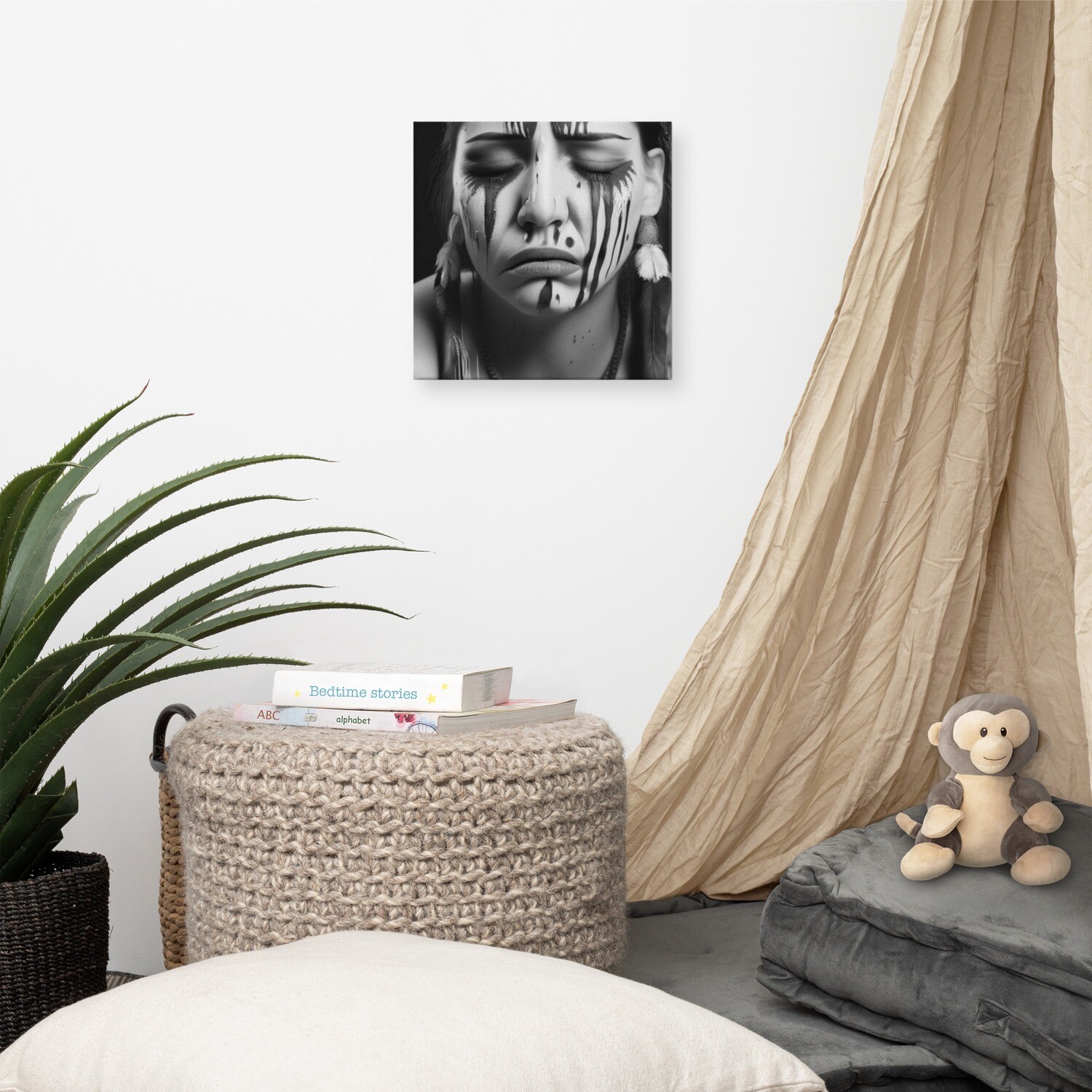 Native American Tribal in Black and White on Canvas